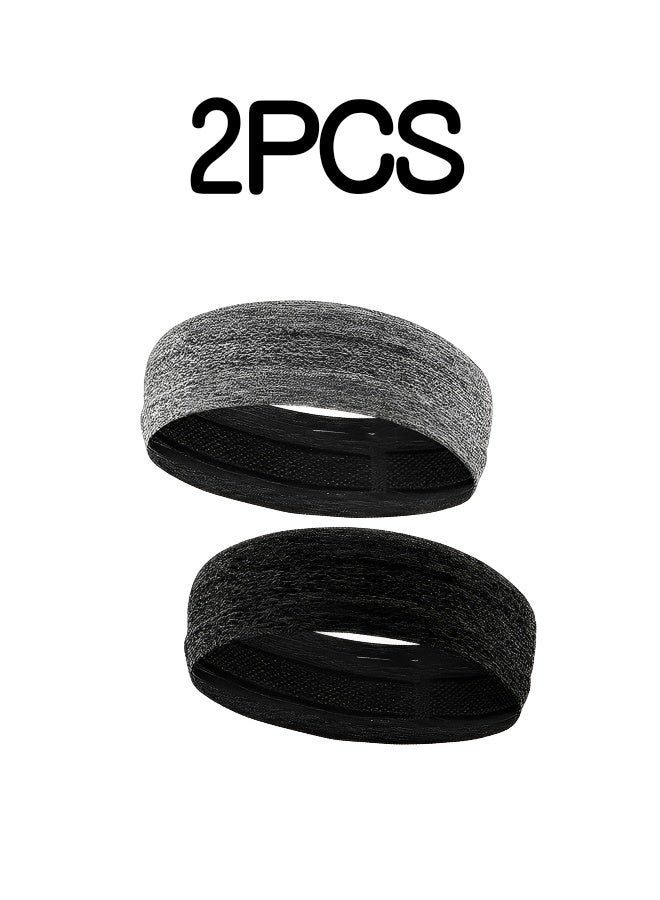 2 قطعة من عصابات الرأس المضادة للانزلاق عصابات الرأس القابلة للتنفس والمقاومة للعرق للتمارين الرياضية في صالة الألعاب الرياضية باللون الأسود والرمادي الفاتح  إكسسوارات معصم مريحة تمتص العرق - Image 1